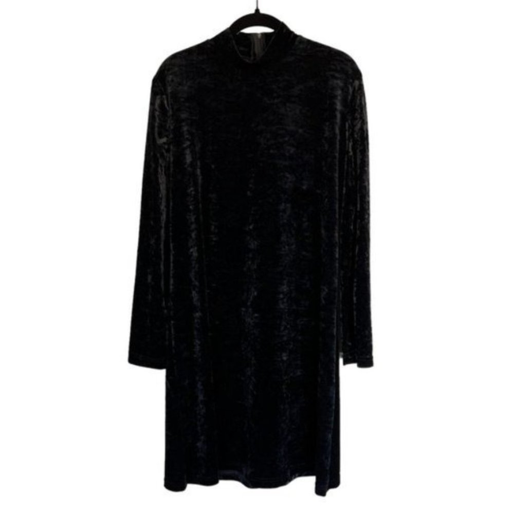 Vintage Allyson II 90's Long Sleeve Mock Neck Black Velvet Shift Dress